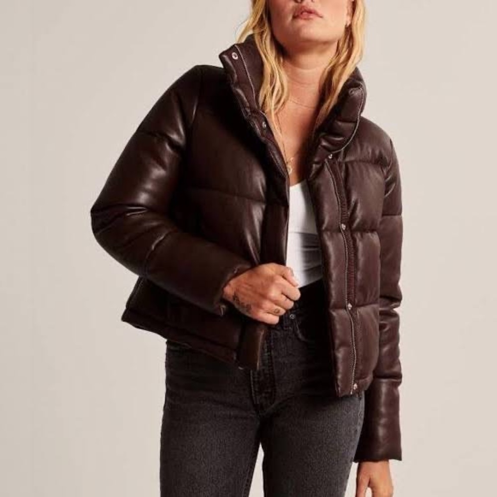 Abercrombie and Fitch Vegan Leather Mini Puffer Chocolate Brown